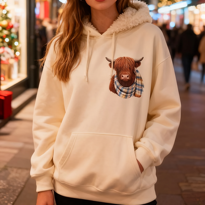 🎅מבצע חג המולד: 50% הנחה!!🎁🐄 סווטשירט קפוצ'ון חמוד ובטל פרווה עם הדפס פרה היילנד