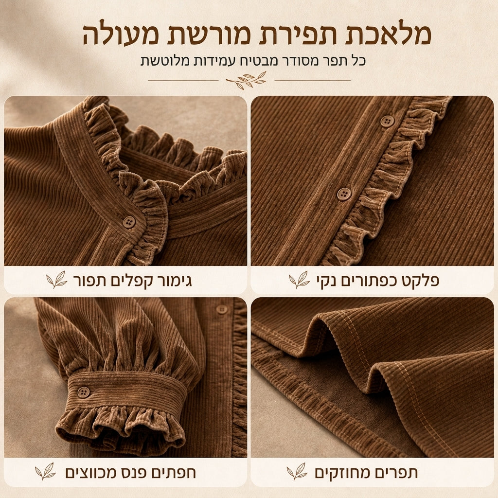 🌿 אלגנטיות מרוכסת, גזרה וינטג' נינוחה | חולצת קורדרוי לנשים