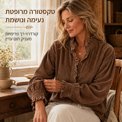 🌿 אלגנטיות מרוכסת, גזרה וינטג' נינוחה | חולצת קורדרוי לנשים