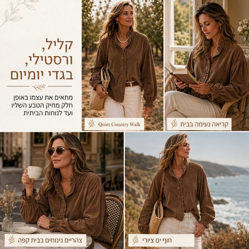 🌿 אלגנטיות מרוכסת, גזרה וינטג' נינוחה | חולצת קורדרוי לנשים