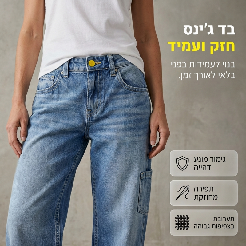 ג'ינס סחבה ישר לנשים בהתאמה נינוחה