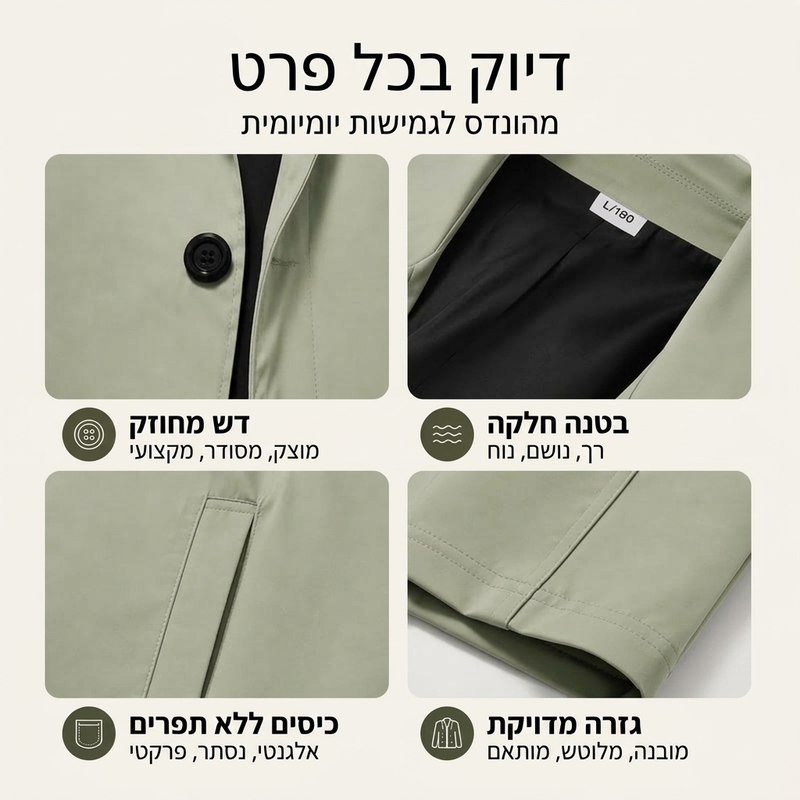 מעין אמצע באורך מינימליסטי לגבר עם סגירת כפתור אחת