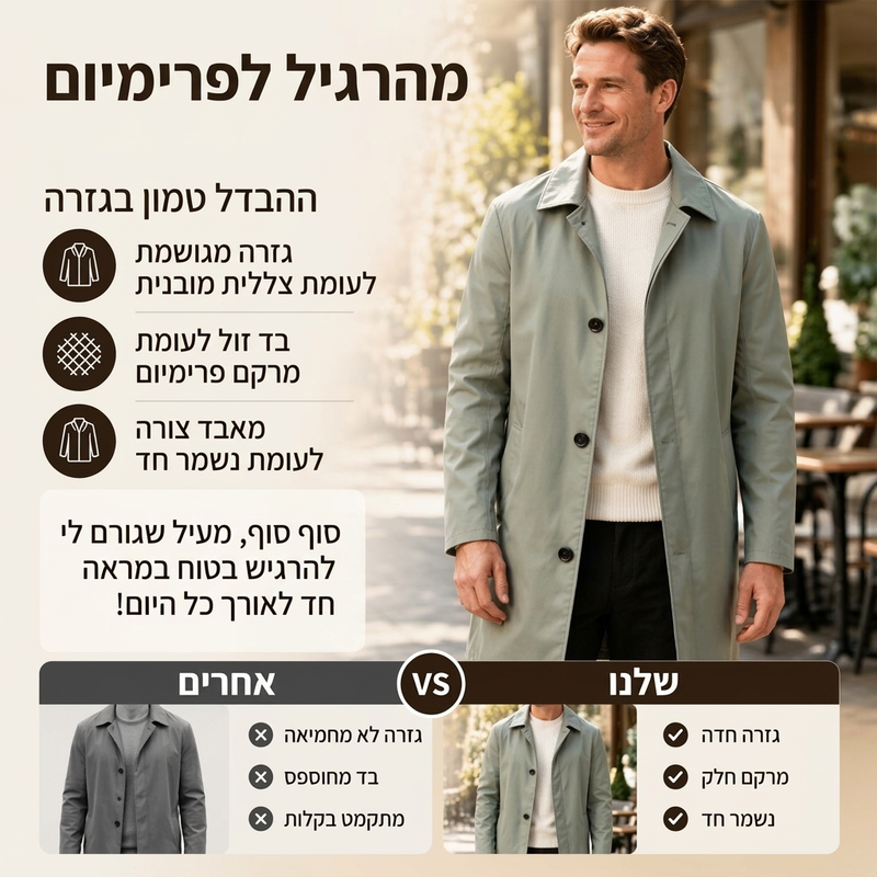 מעין אמצע באורך מינימליסטי לגבר עם סגירת כפתור אחת