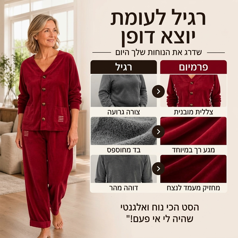 סט קז'ואלי מחוט רך למבוגרת, 2 חלקים