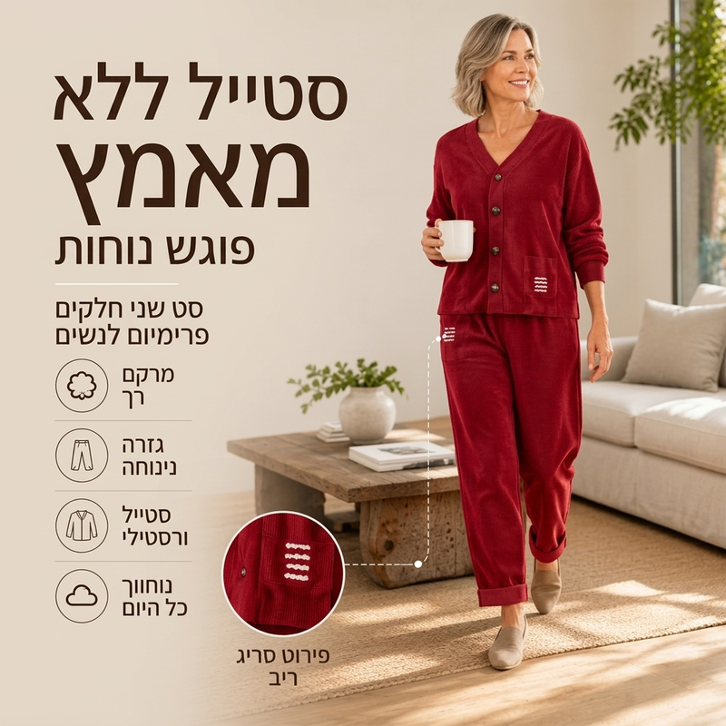 סט קז'ואלי מחוט רך למבוגרת, 2 חלקים