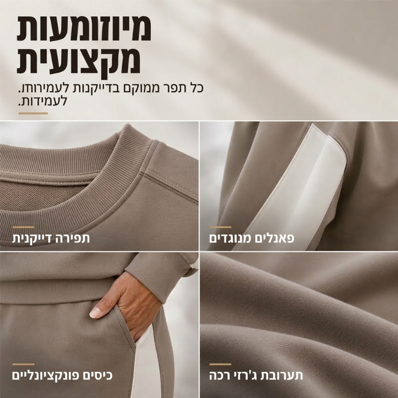 סט נשים סרוג שתי חלקים: סווטשירט וחצאית מידי