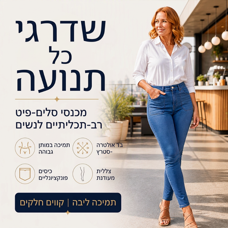 ג'ינס נוחות בעל מתיחה ובמותן גבוהה לנשים