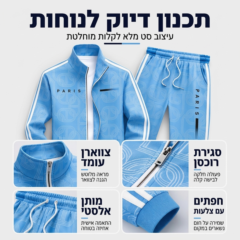 סט ז'קט וחתלתולים לגברים עם הדפס גיאומטרי ורוכסן מלא