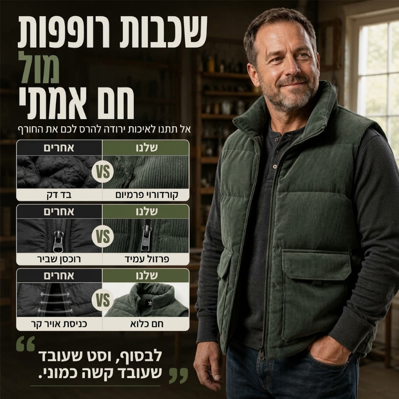 אפוד מרופד מגושד קטיפה מחוזק לגברים