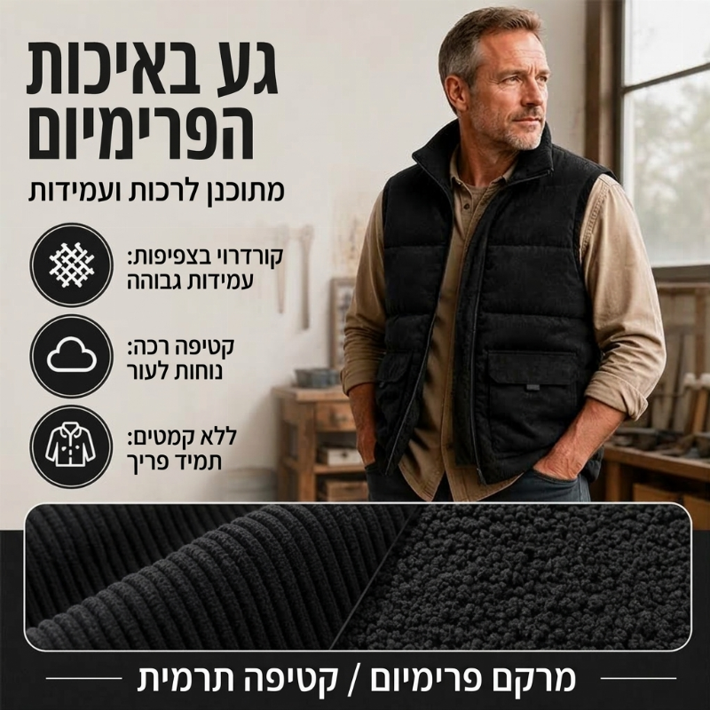 אפוד מרופד מגושד קטיפה מחוזק לגברים