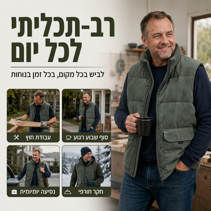אפוד מרופד מגושד קטיפה מחוזק לגברים