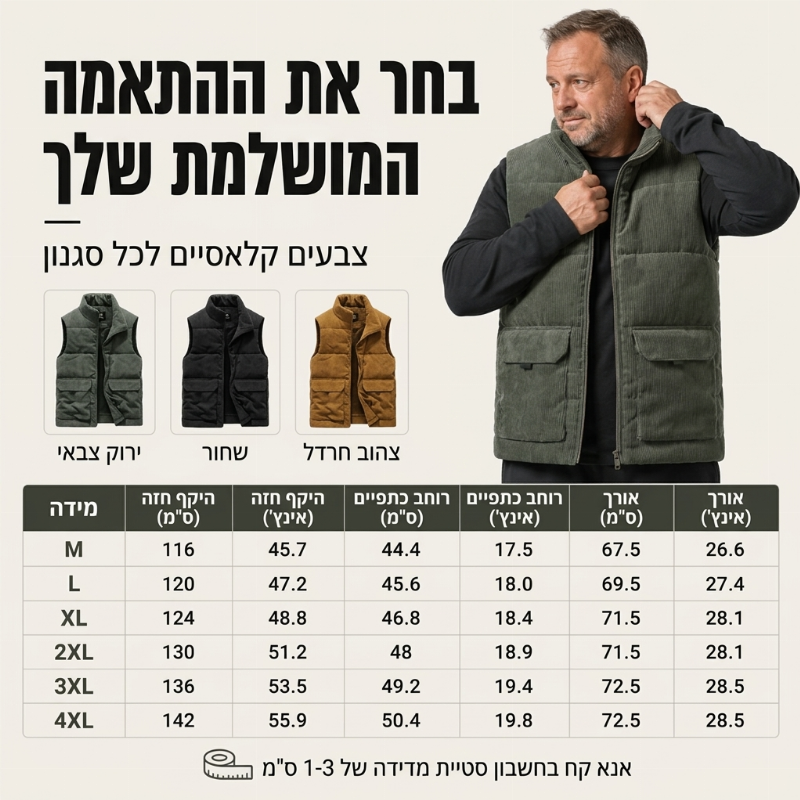 אפוד מרופד מגושד קטיפה מחוזק לגברים