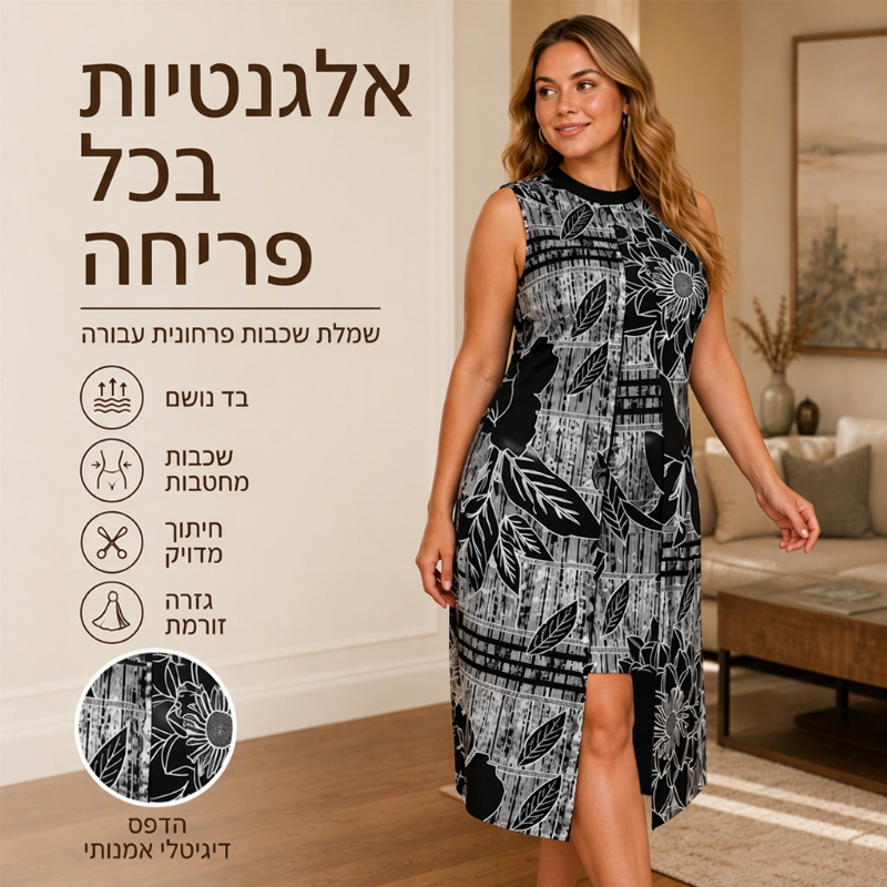 שמלה נשית מסוגננת ללא שרוולים במראה של שני פריטים מחוברים