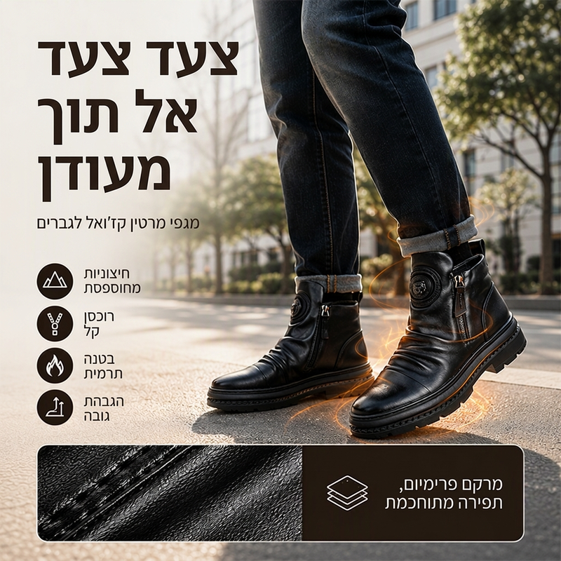 🖤מבצע בלאק פריידי: 50% הנחה🖤מגפי חום גבריים עם בטנה חחמה ועמידה להחלקה