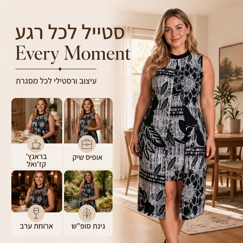שמלה נשית מסוגננת ללא שרוולים במראה של שני פריטים מחוברים