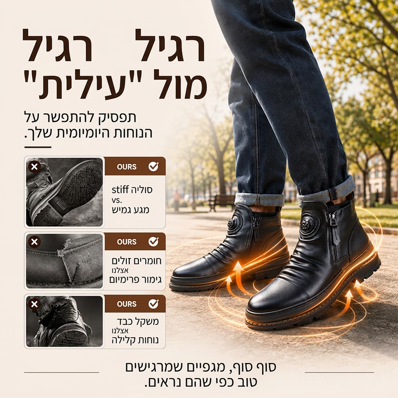 🖤מבצע בלאק פריידי: 50% הנחה🖤מגפי חום גבריים עם בטנה חחמה ועמידה להחלקה
