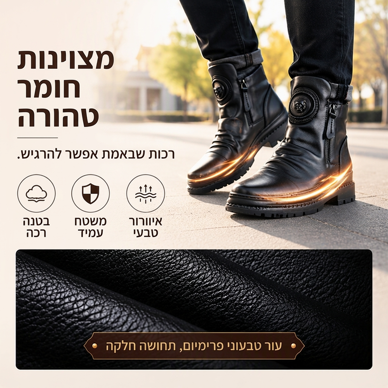 🖤מבצע בלאק פריידי: 50% הנחה🖤מגפי חום גבריים עם בטנה חחמה ועמידה להחלקה