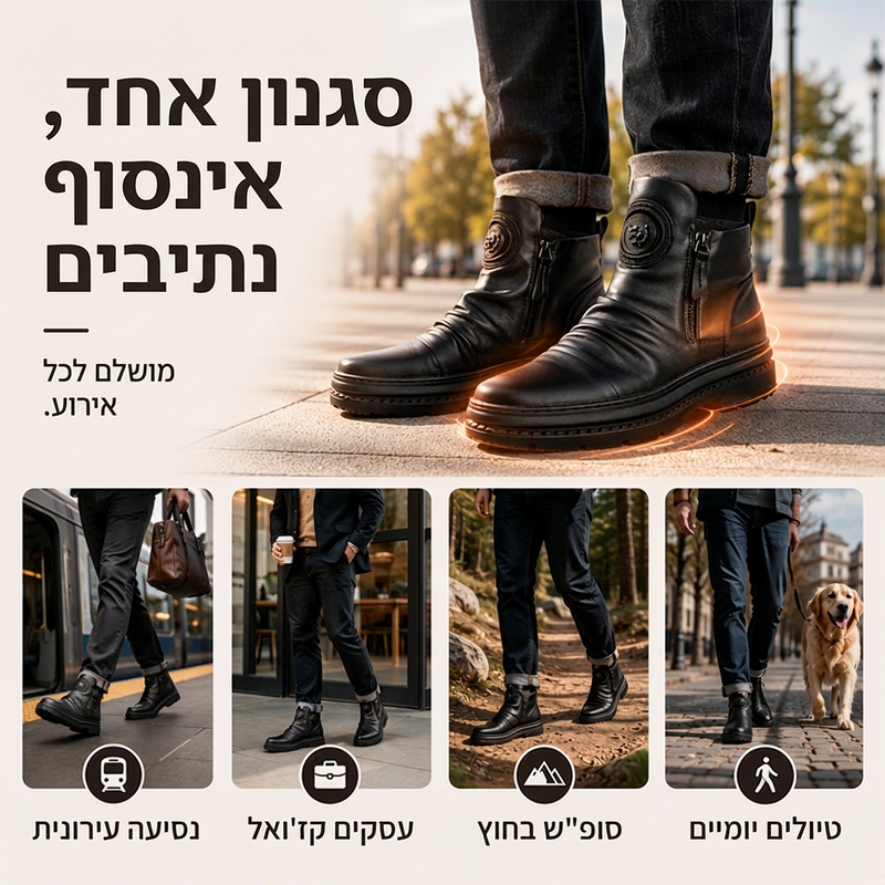🖤מבצע בלאק פריידי: 50% הנחה🖤מגפי חום גבריים עם בטנה חחמה ועמידה להחלקה