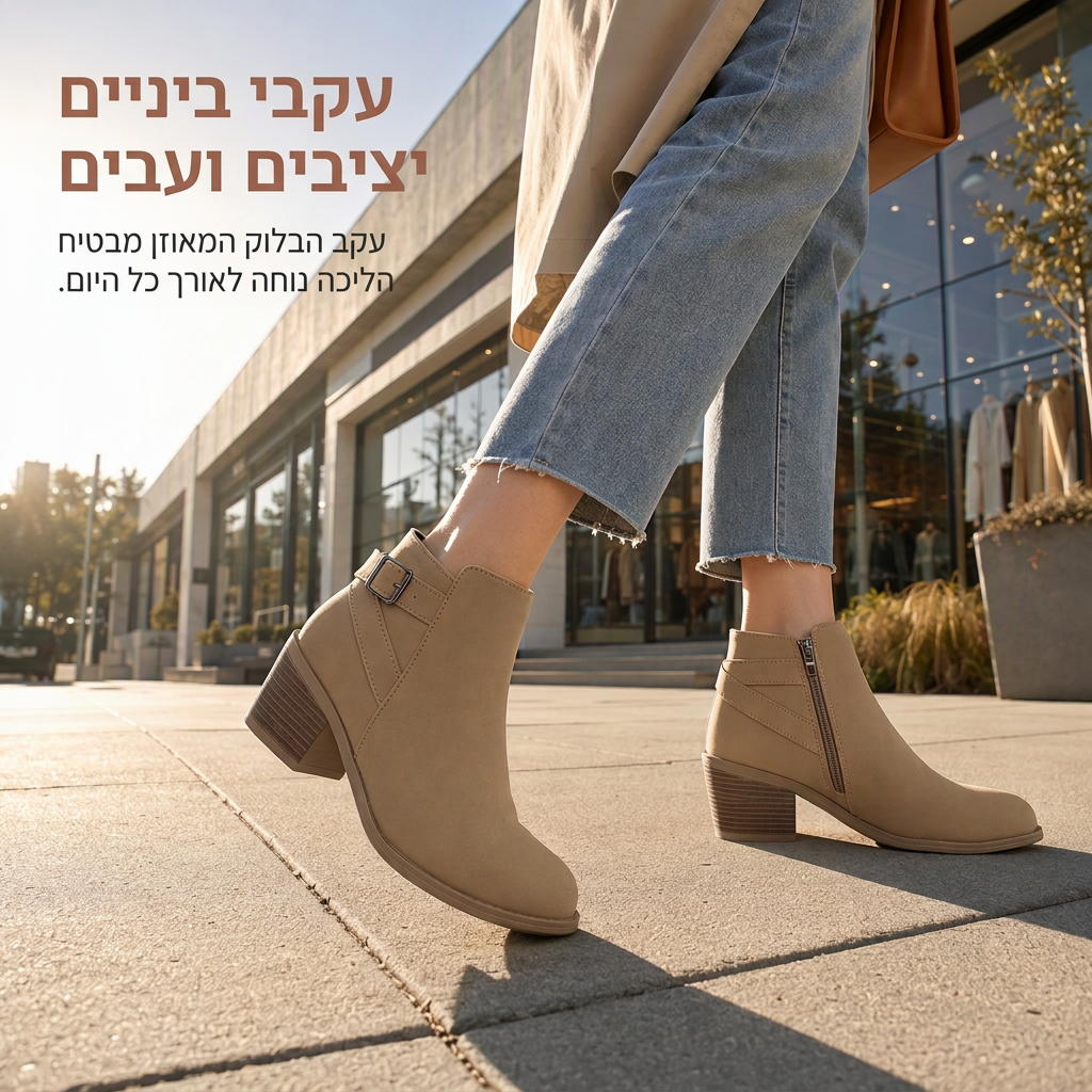 מגפונים אקדמיים מעור זמרה לנשים עם עקב בינוני עבה, אבנט משופע ורוכסן צד