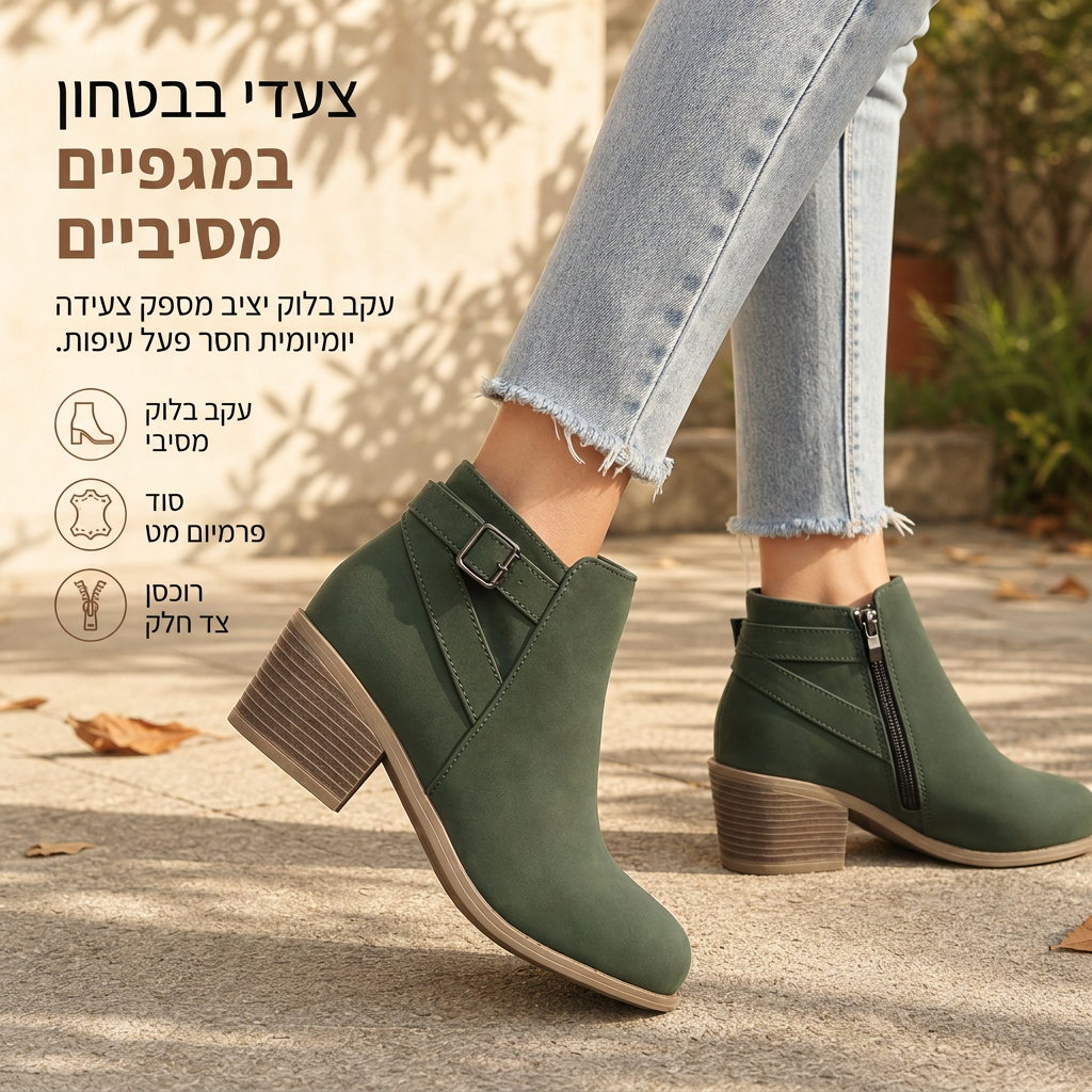 מגפונים אקדמיים מעור זמרה לנשים עם עקב בינוני עבה, אבנט משופע ורוכסן צד