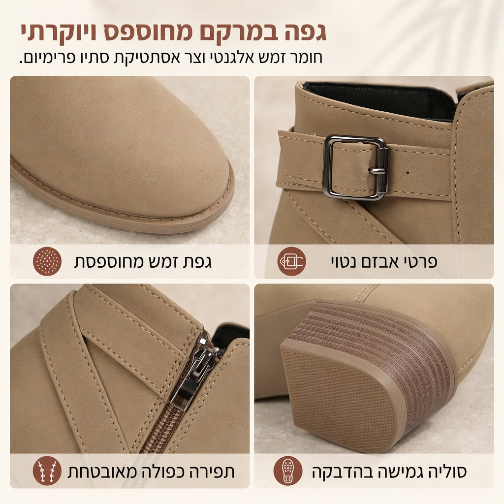 מגפונים אקדמיים מעור זמרה לנשים עם עקב בינוני עבה, אבנט משופע ורוכסן צד