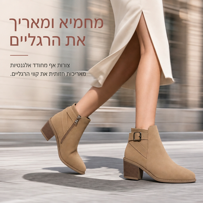 מגפונים אקדמיים מעור זמרה לנשים עם עקב בינוני עבה, אבנט משופע ורוכסן צד