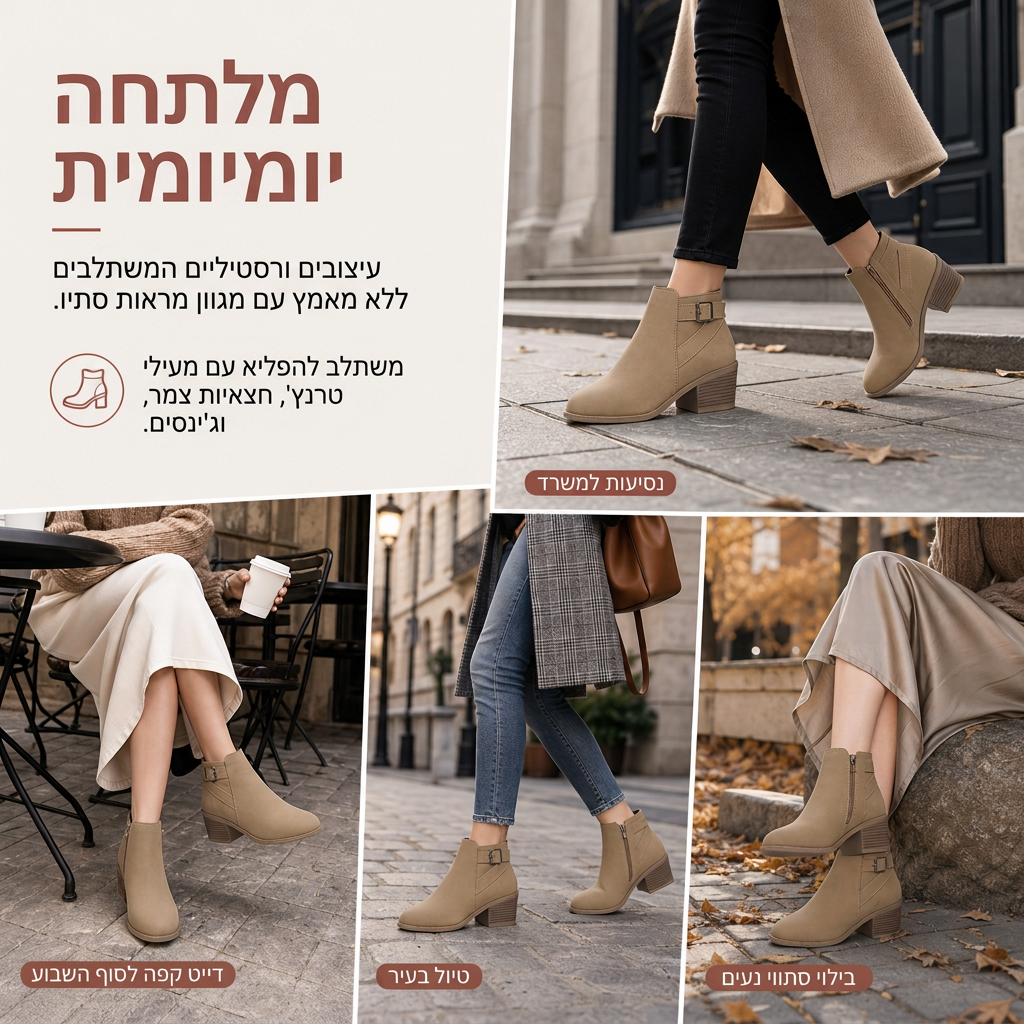 מגפונים אקדמיים מעור זמרה לנשים עם עקב בינוני עבה, אבנט משופע ורוכסן צד
