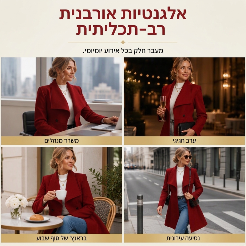 מעיל נשים אלגנטי בגזרה צמודה עם צווארון דש