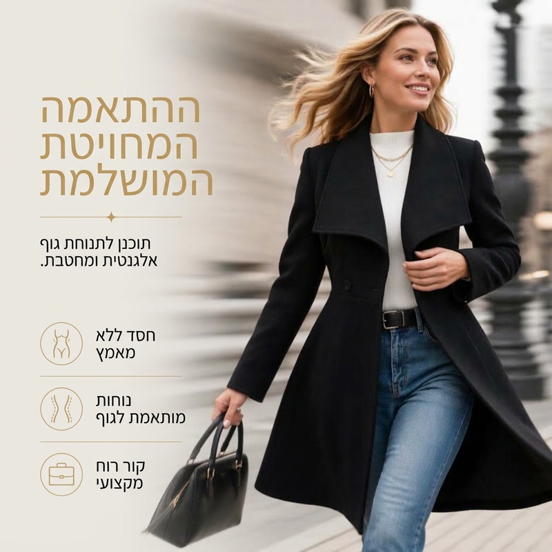 מעיל נשים אלגנטי בגזרה צמודה עם צווארון דש