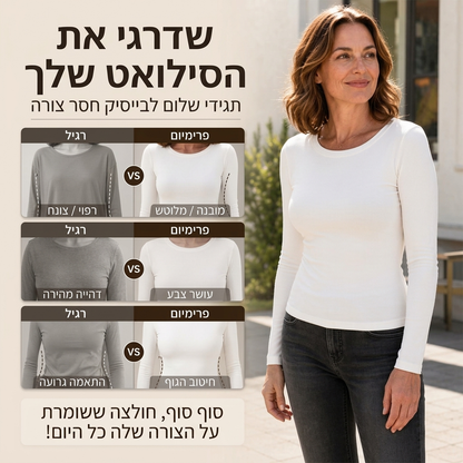 חולצת טריקו קלאסית בעלת צוואר עגול לצמידה סרוגה לנשים
