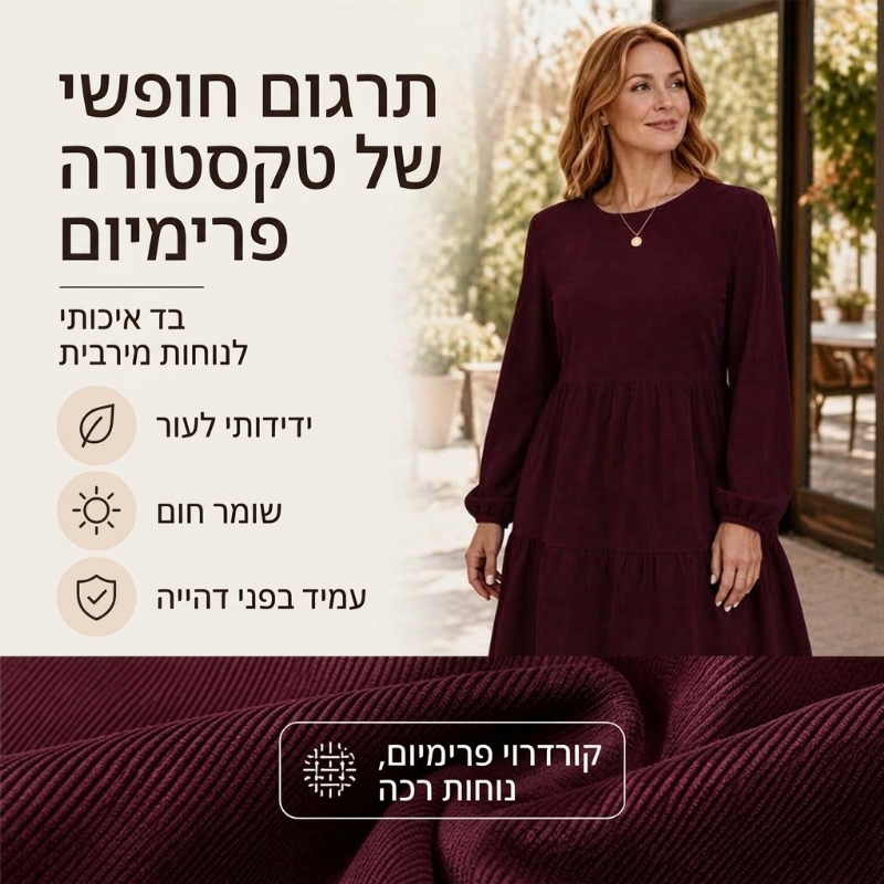 שמלת קורדרוי נשים וינטג' עם שרוולים ארוכים