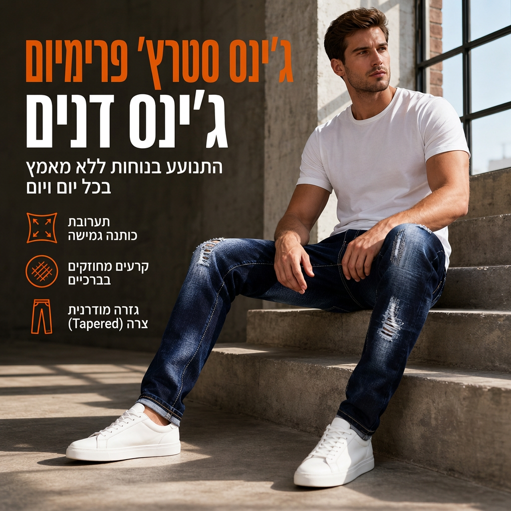 🖤מבצע בלאק פריידי: 50% הנחה 🖤👖 נוחות נמתחת, גזרה slender חדה | ג'ינס דנית מרופט לגברים