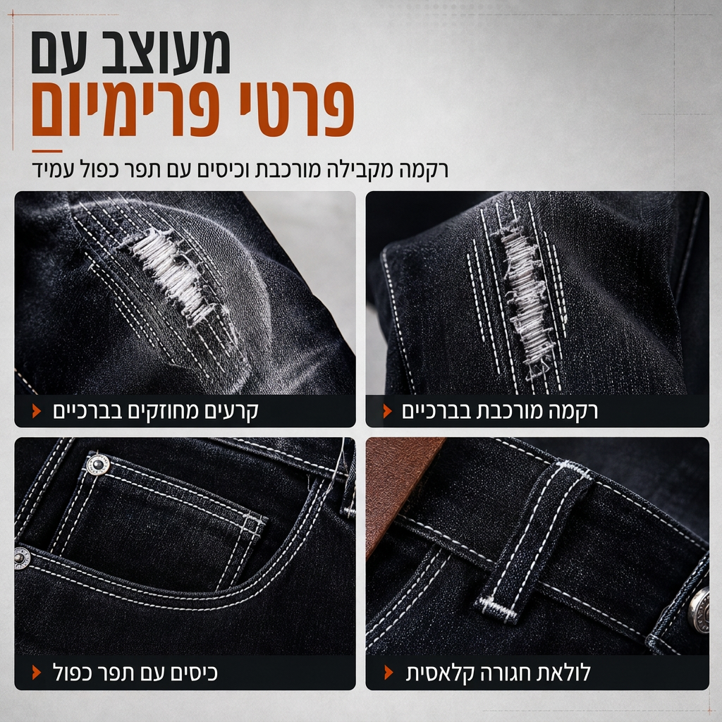 🖤מבצע בלאק פריידי: 50% הנחה 🖤👖 נוחות נמתחת, גזרה slender חדה | ג'ינס דנית מרופט לגברים