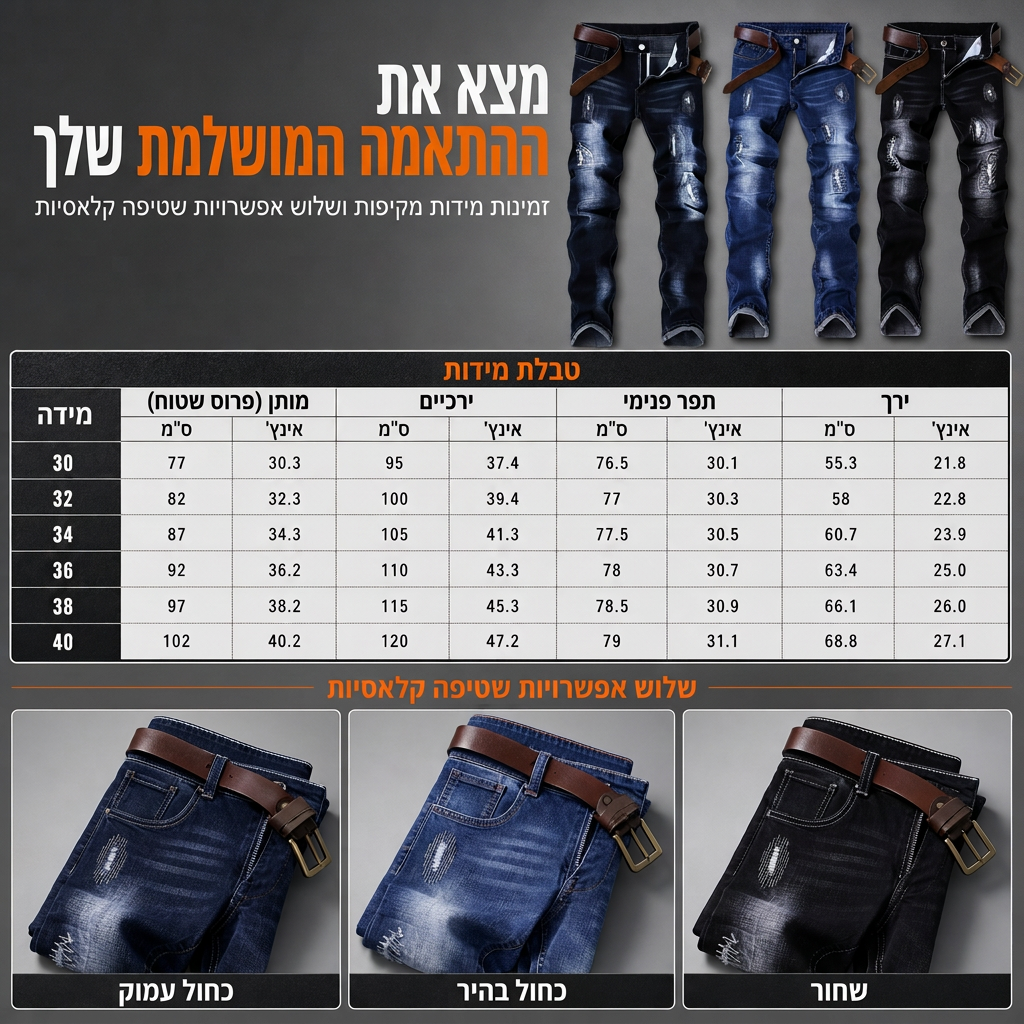 🖤מבצע בלאק פריידי: 50% הנחה 🖤👖 נוחות נמתחת, גזרה slender חדה | ג'ינס דנית מרופט לגברים
