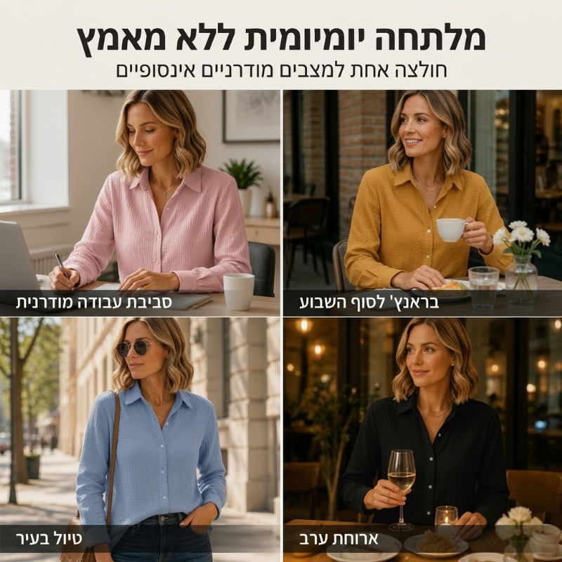 חולצת כפתורים קלאסית עם שרוולים ארוכים לנשים