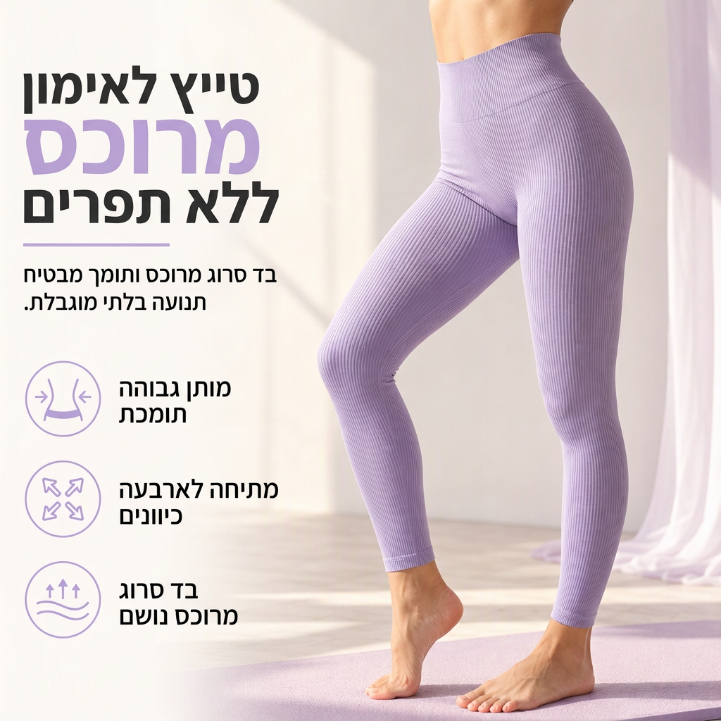 מכנסי יוגה צמודים חסרי תפרים עם מותן גבוה, מתאימים לאימון כושר ולפעילות גופנית