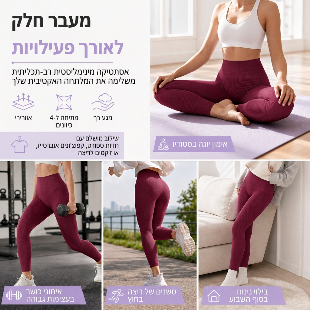 מכנסי יוגה צמודים חסרי תפרים עם מותן גבוה, מתאימים לאימון כושר ולפעילות גופנית