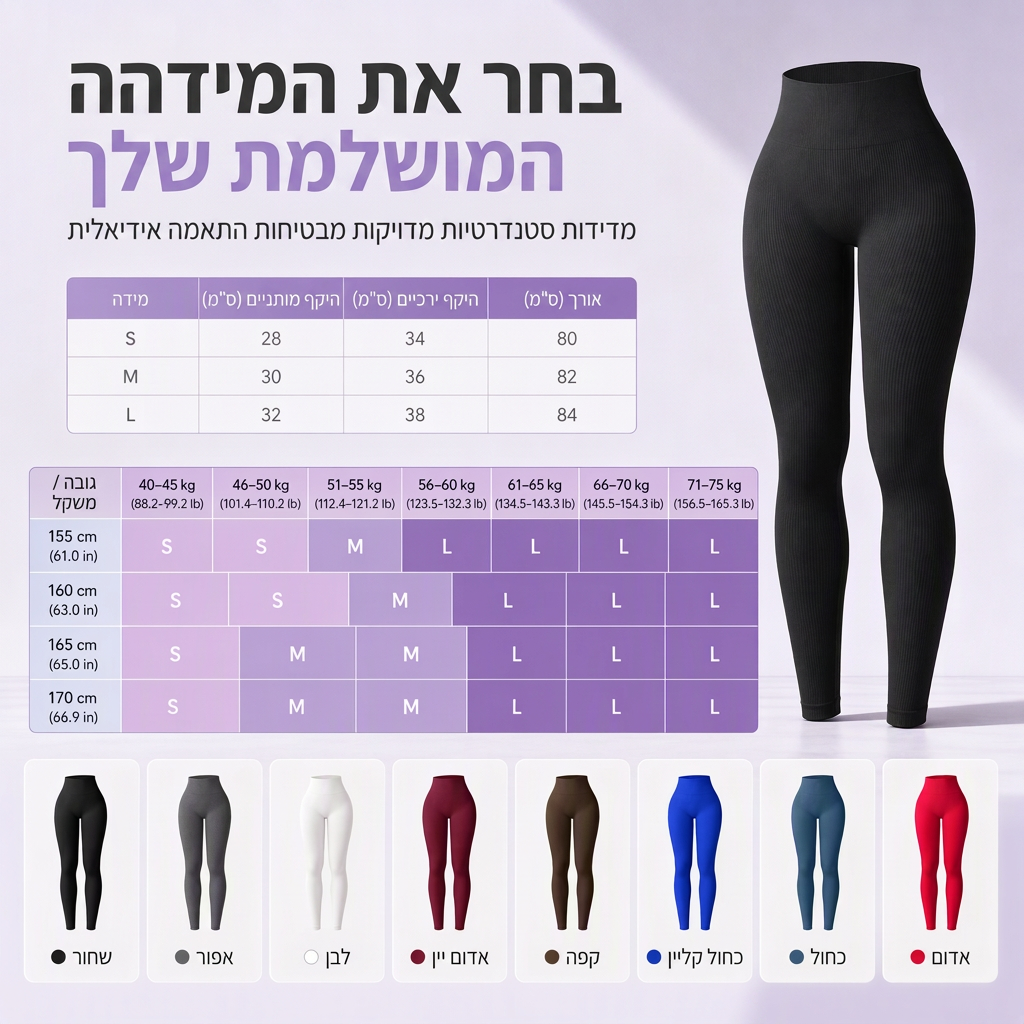מכנסי יוגה צמודים חסרי תפרים עם מותן גבוה, מתאימים לאימון כושר ולפעילות גופנית