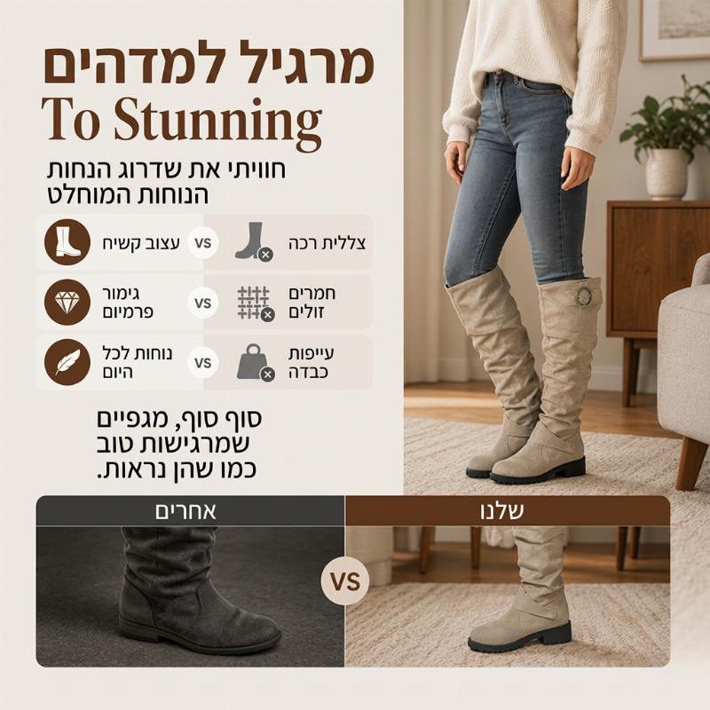 מגפיים נשיים רפויים עד הברך עם אבזם חגורה