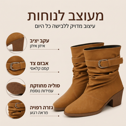 מגפיונים נשים משופעים בעלי אף מחודד באורך שוק אמצעי