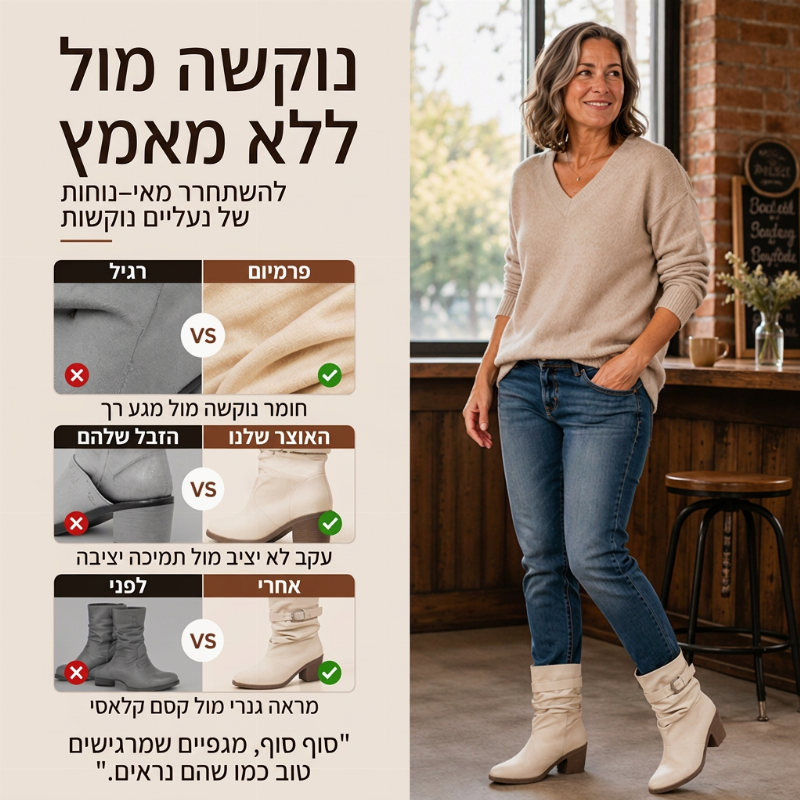 מגפיונים נשים משופעים בעלי אף מחודד באורך שוק אמצעי