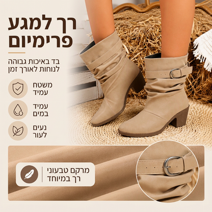 מגפיונים נשים משופעים בעלי אף מחודד באורך שוק אמצעי