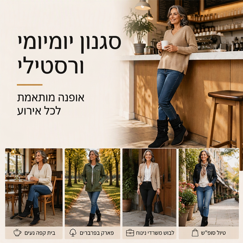 מגפיונים נשים משופעים בעלי אף מחודד באורך שוק אמצעי