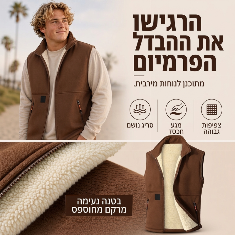 אפוד חם לחורף בטכסיס קטיפה, לגברים ולנשים