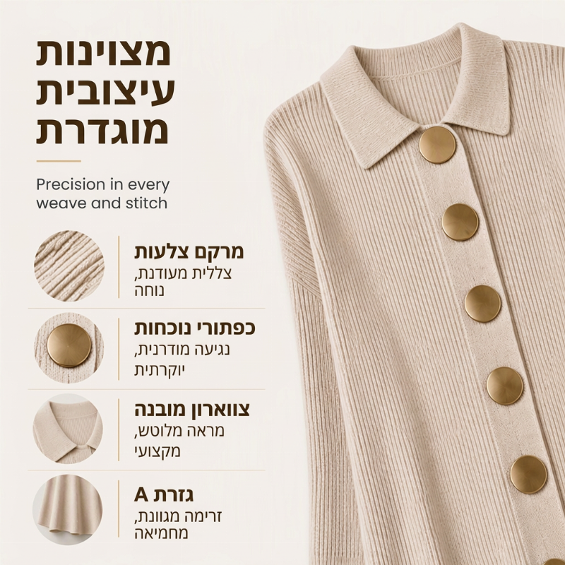 שמלת מקסי לנשים עם שרוולי פנס וסרוגה מצלעות
