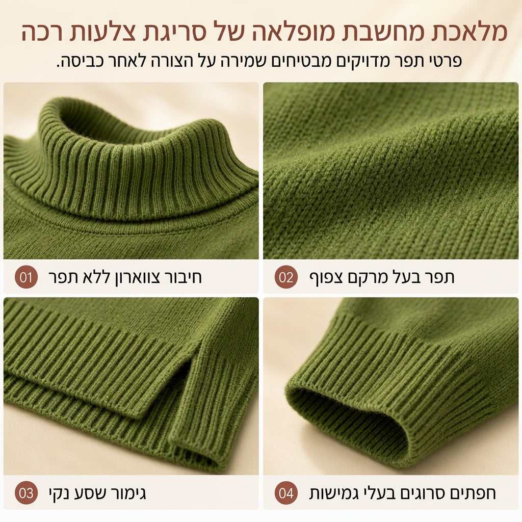סוודר צווארון גולף סרוג לנשים בגיזרה רחבה