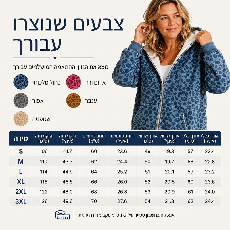 סווטשירט נשים עם הדפס נמר ורוכסן