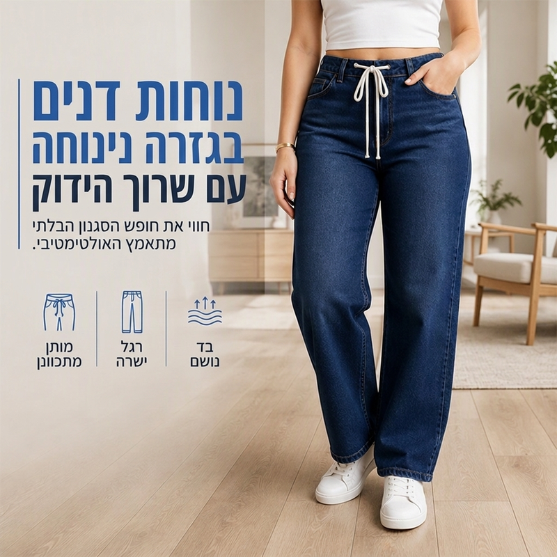 ג'ינס נוח לנשים עם שרוך ובחתך רחב