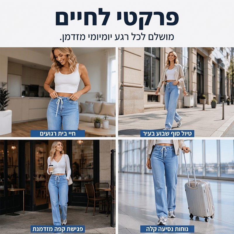 ג'ינס נוח לנשים עם שרוך ובחתך רחב