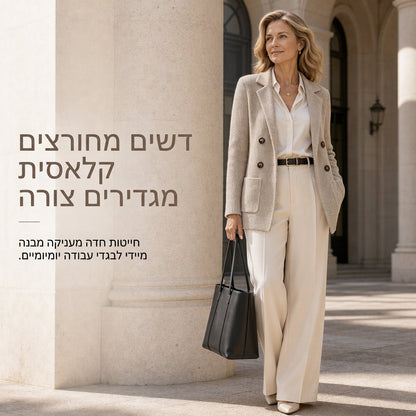 קרדיגן סריג צמוד לנשים עם כיסים וצווארון מעוצב